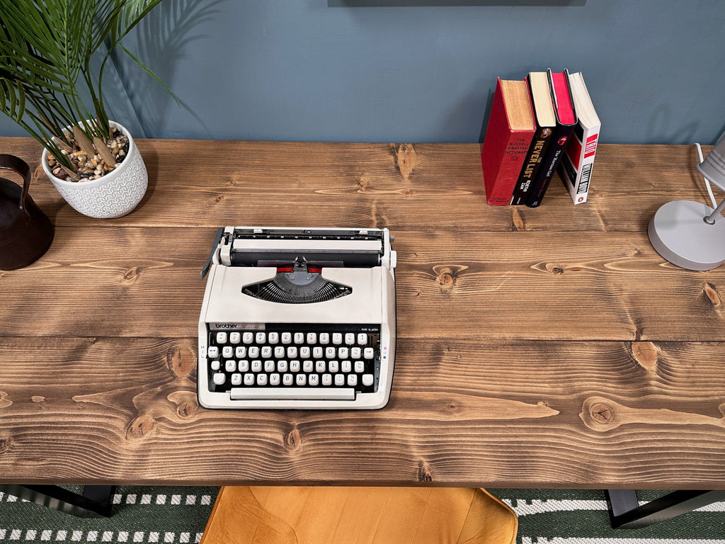 Rustic Desk with Steel Square Legs | Industrial, Reclaimed Style | Solid Wooden Desktop | Home Office, WFH