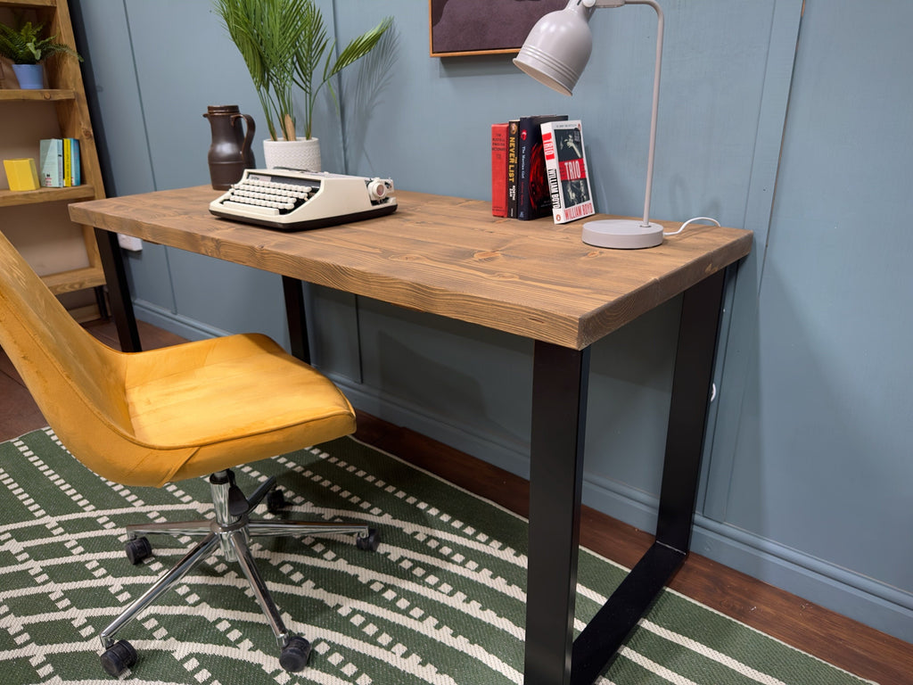 Rustic Desk with Steel Square Legs | Industrial, Reclaimed Style | Solid Wooden Desktop | Home Office, WFH
