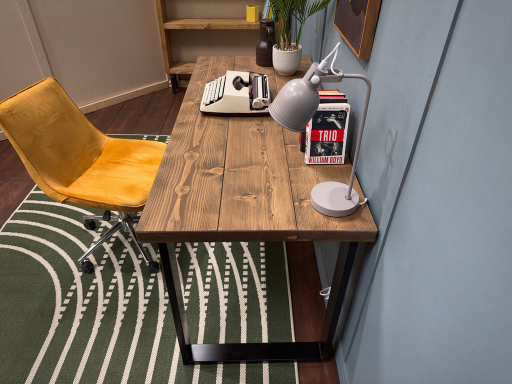 Rustic Desk with Steel Square Legs | Industrial, Reclaimed Style | Solid Wooden Desktop | Home Office, WFH