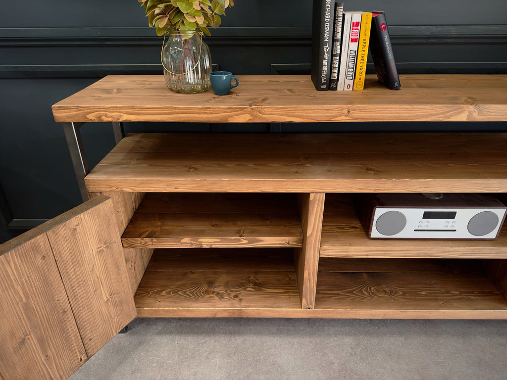 Industrial Sideboard | Media Console Unit, Solid Wooden Storage Cabinet, TV Stand for Living Room, Office, Dining Room | Steel Framework