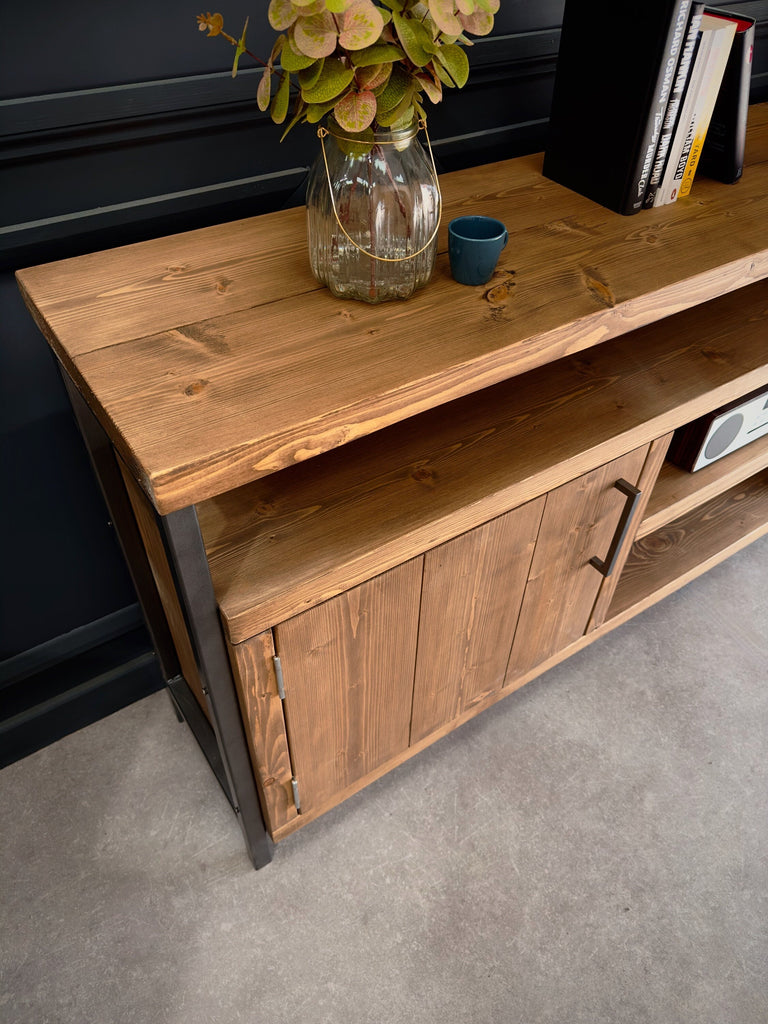 Industrial Sideboard | Media Console Unit, Solid Wooden Storage Cabinet, TV Stand for Living Room, Office, Dining Room | Steel Framework