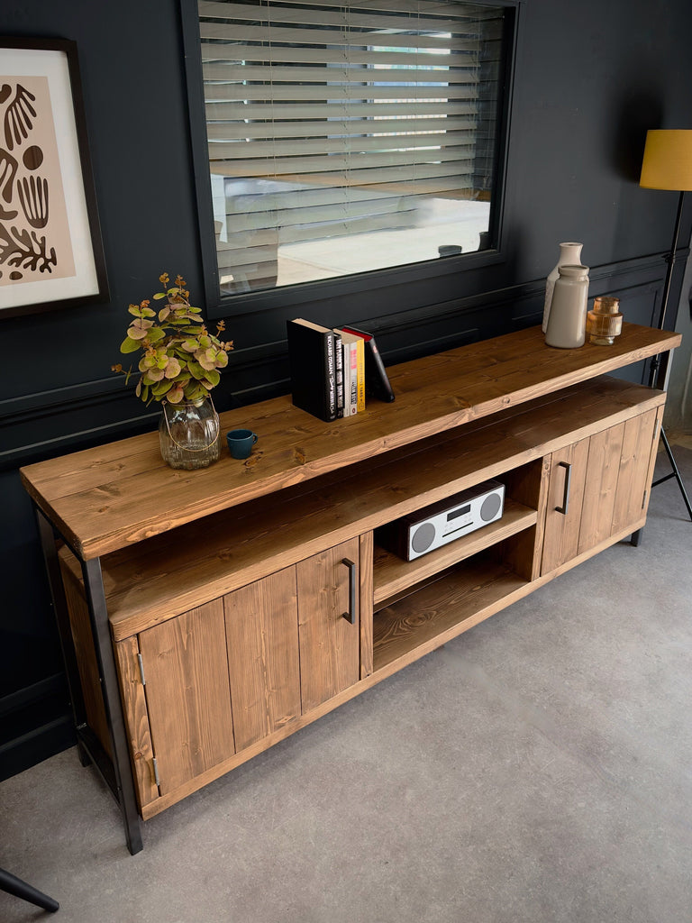 Industrial Sideboard | Media Console Unit, Solid Wooden Storage Cabinet, TV Stand for Living Room, Office, Dining Room | Steel Framework
