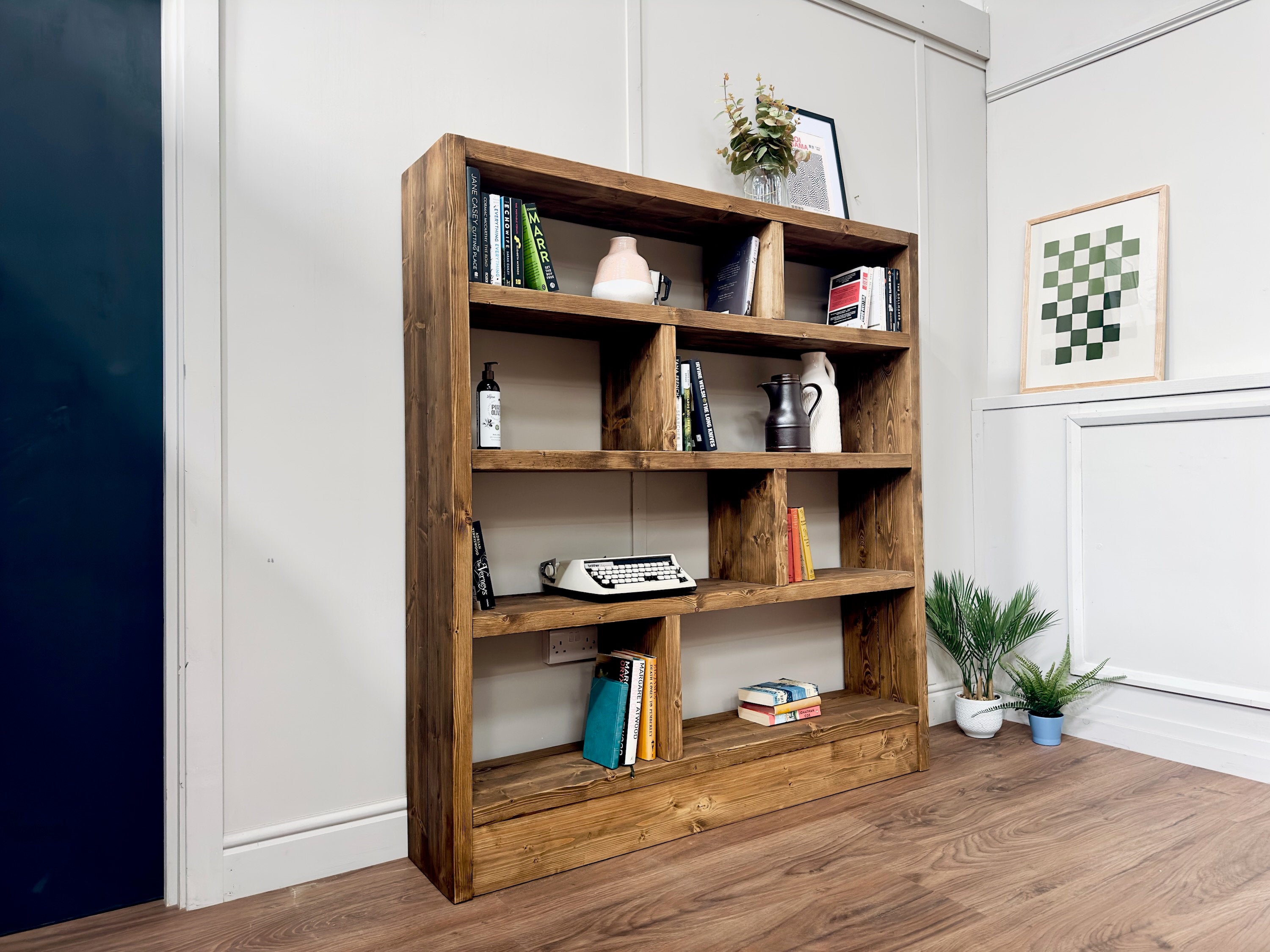 Rustic Wooden Bookcase | Solid Scaffold Timber Style | Industrial Wall ...