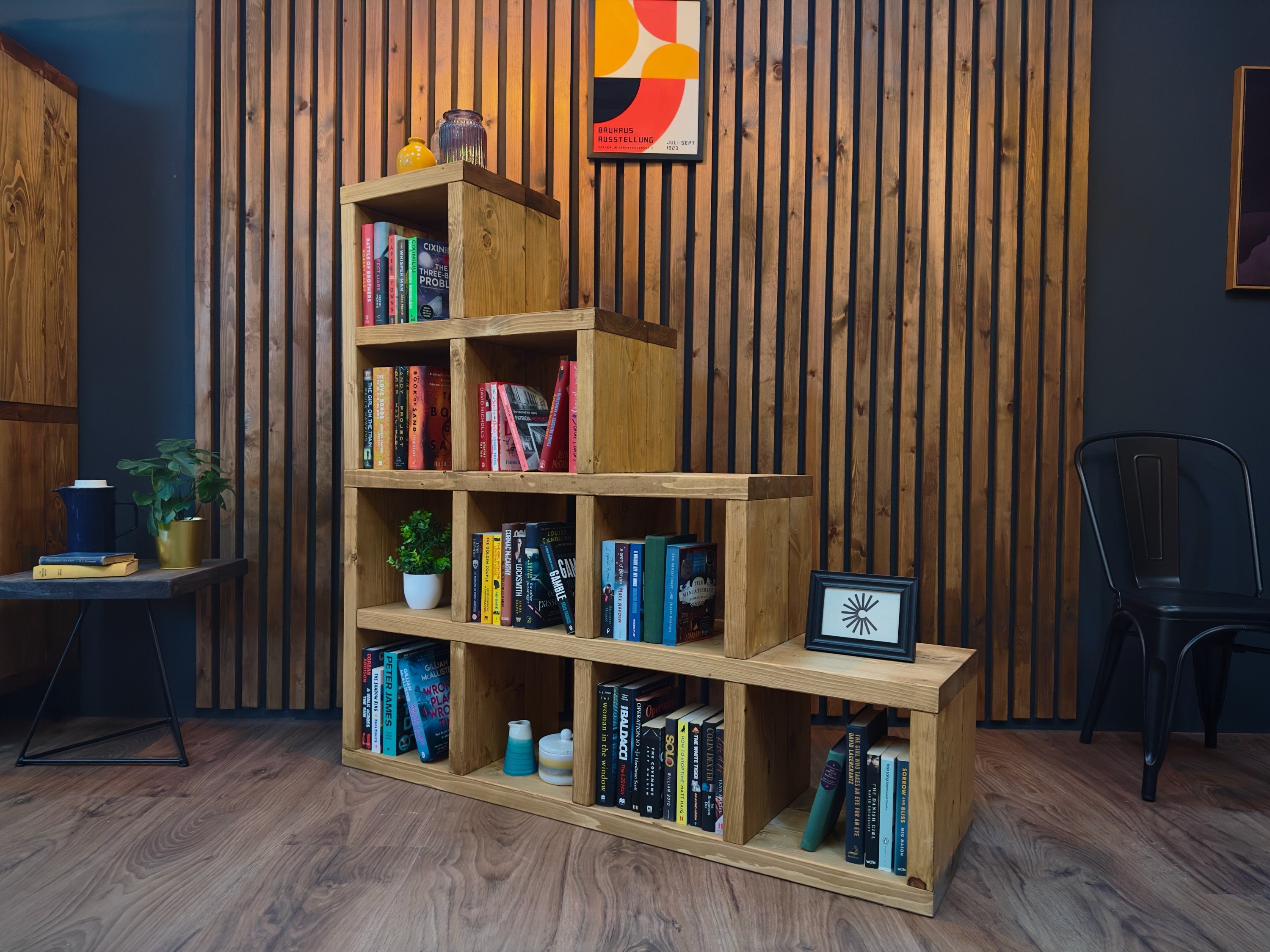 Rustic Step Bookcase | Shelving Unit | Reclaimed Style Solid Wooden Cu ...